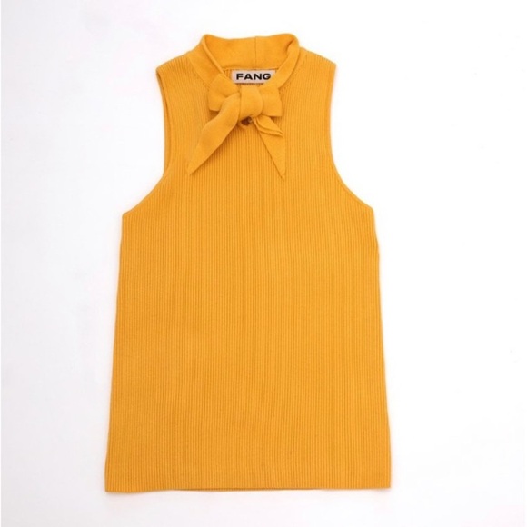 SOLD—FANG NYC Unisex Bow Knit Tank in Yellow - Picture 1 of 7